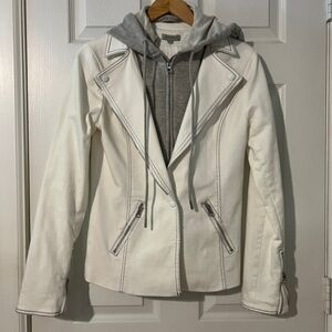 Jamison - Stylish White Jacket with Removable Gray Hoodie